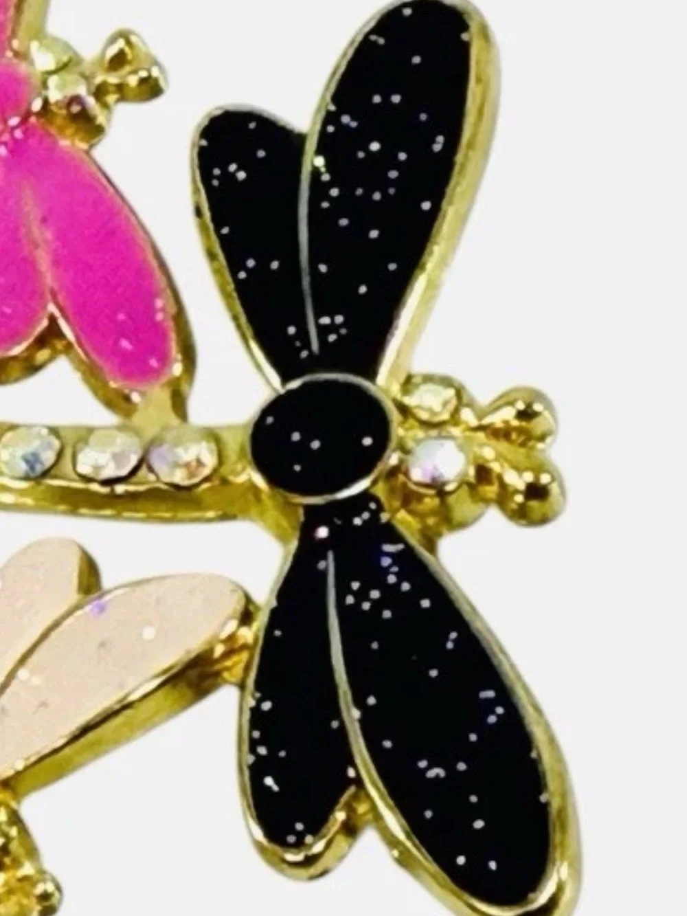 Vintage Dragonfly Rhinestone Enamel Brooch Pin Pink Dark Purple Sparkle Fuchsia